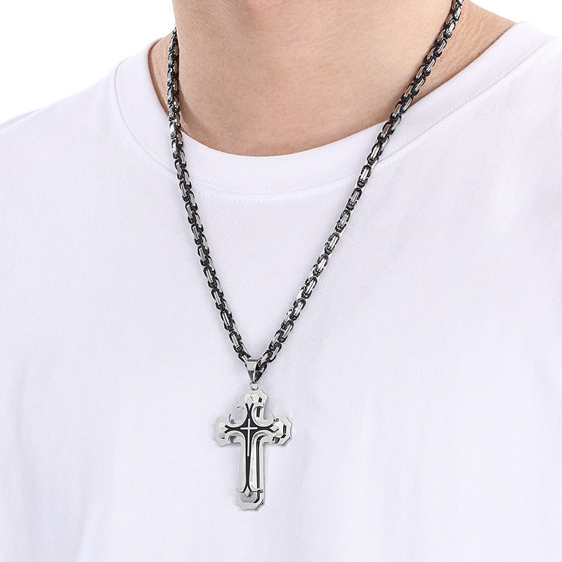 Planderful Men Cross Pendant Necklace Titanium Durable
