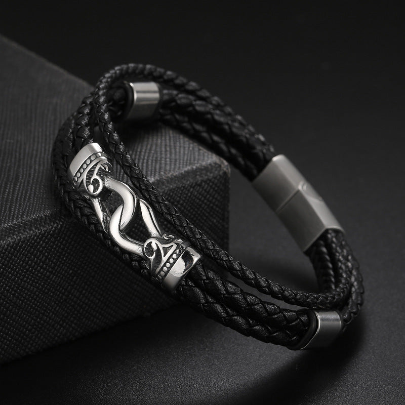 Planderful Men Magnetic Leather Bracelet Engraved Totem