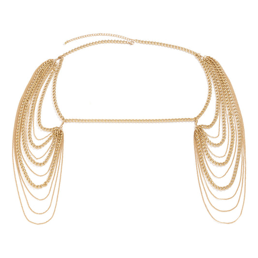 European and American Inspired Jewelry Collection: Vienna Verve Multi-Layered Tassel Necklace and Body Chain for Women