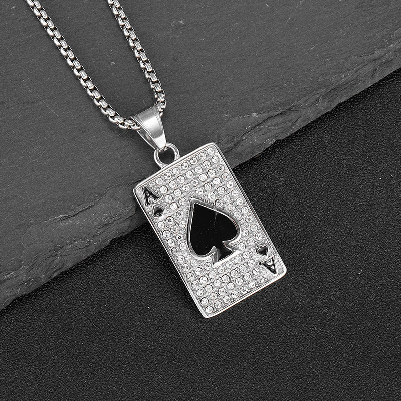 Planderful Hip Hop Jewelry Necklace Spade A Card Pendant Gold Plated Zircon For Urban Fashion Lovers