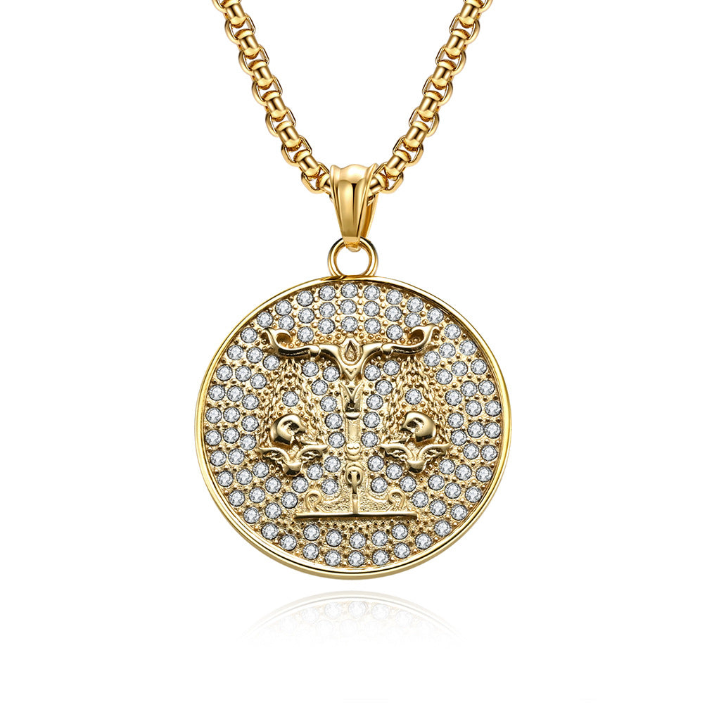 Planderful Twelve Constellations Zircon Titanium Steel Pendant For Hip Hop Style Fans
