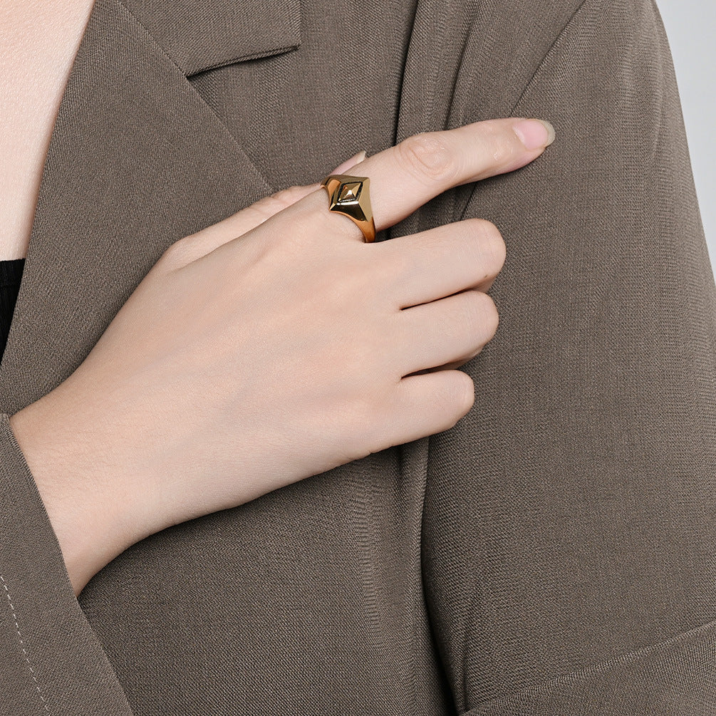 Geometric Rhombus Ring Titanium Steel For Women Planderful Everyday Genie Chic Neutral Style