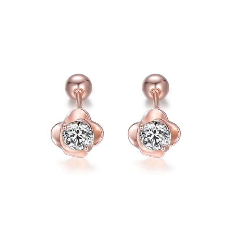 Vintage Clover Rose 925 Sterling Silver Women's Earrings