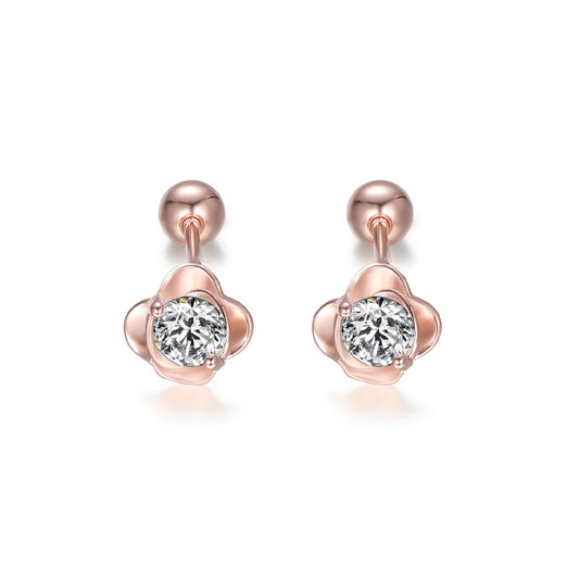 Vintage Clover Rose 925 Sterling Silver Women's Earrings