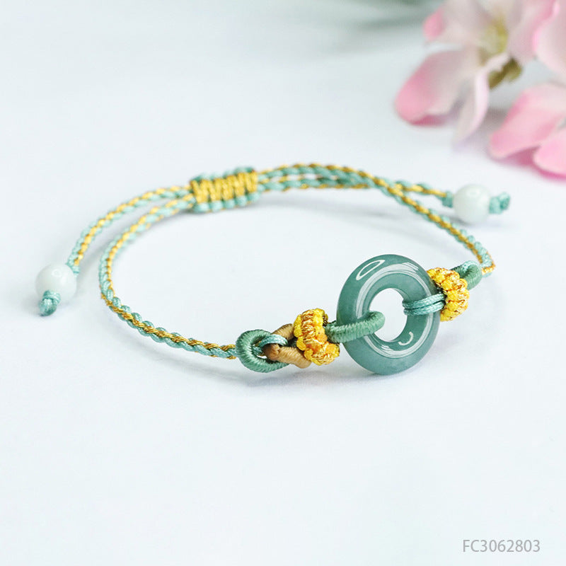 Blue Water Jadeite Peace Ring Cord Bracelet