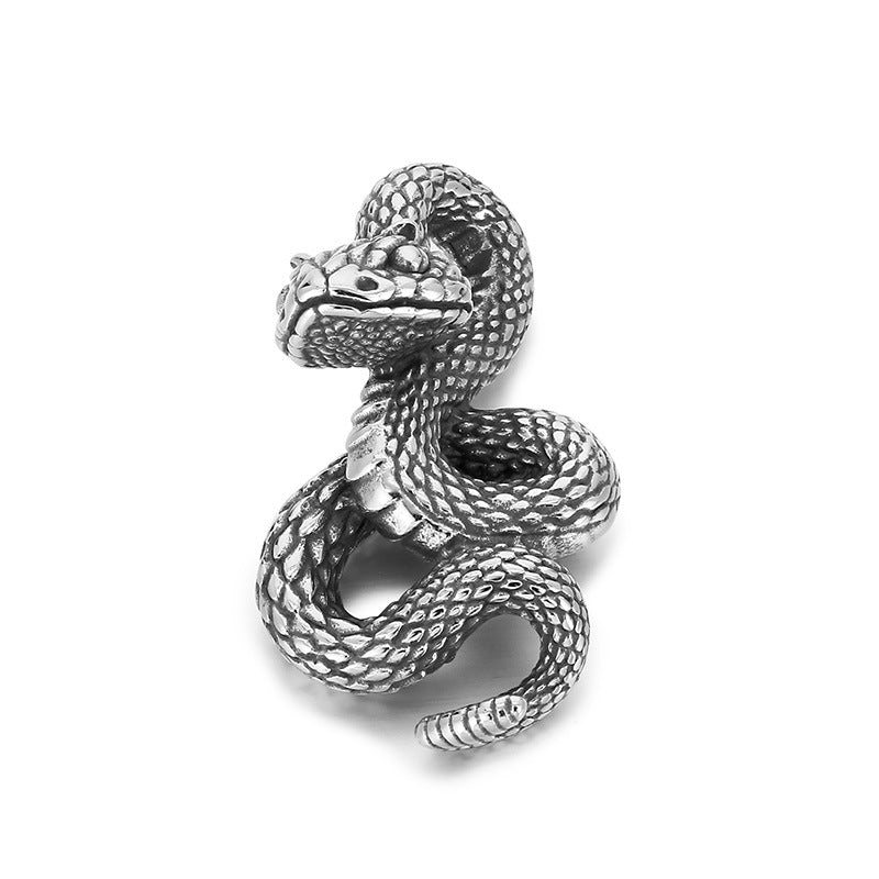 Punk Style Black Snake Pendant for Men - Retro Stainless Steel Python Design