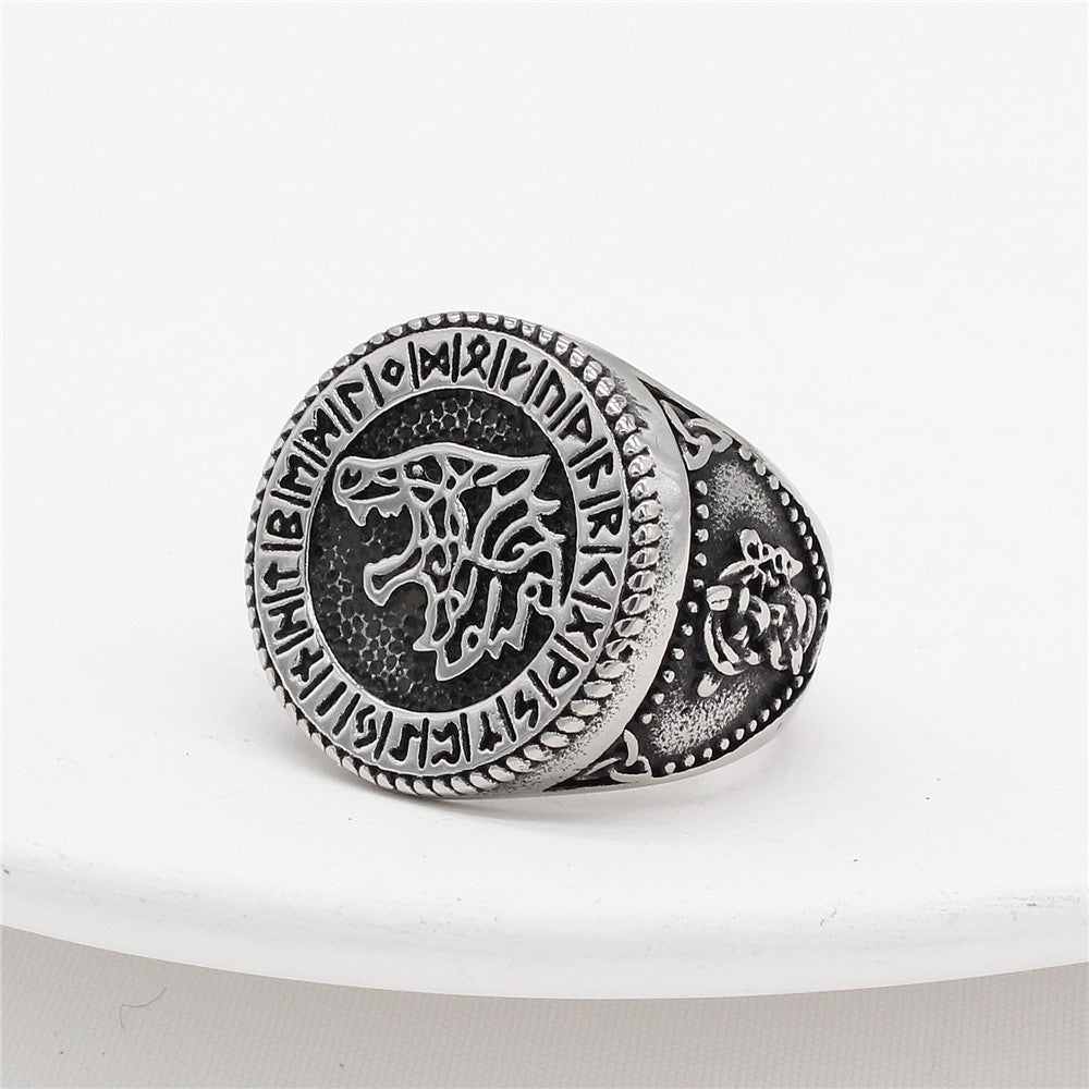 Retro European and American Icewolf Men's Titanium Steel Ring