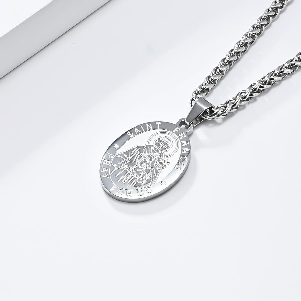 Patron Saint Archangel Oval Medal Pendant Titanium Steel Unisex Necklace By Planderful Everyday Genie Protection Gift