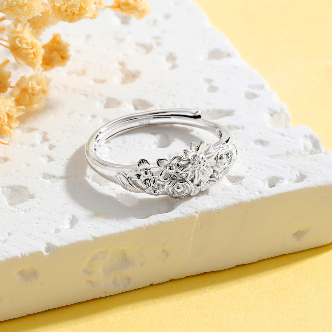 Guofeng S925 Sterling Silver Flowering Ring – Elegant Retro Open Design