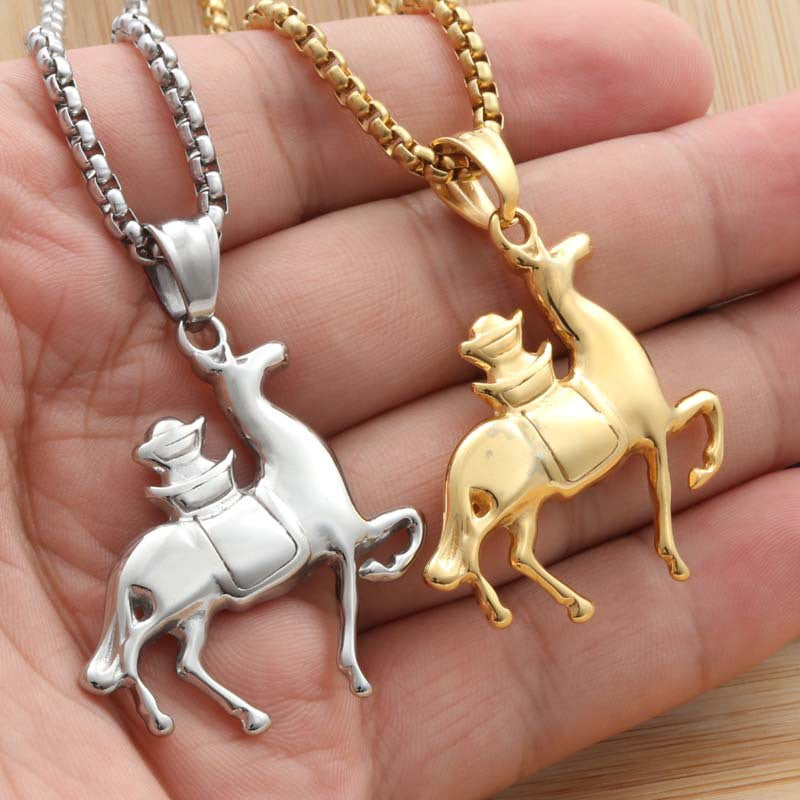 Titanium Steel Hollow Horse Pendant Necklace for Men - Punk Animal Design by Planderful