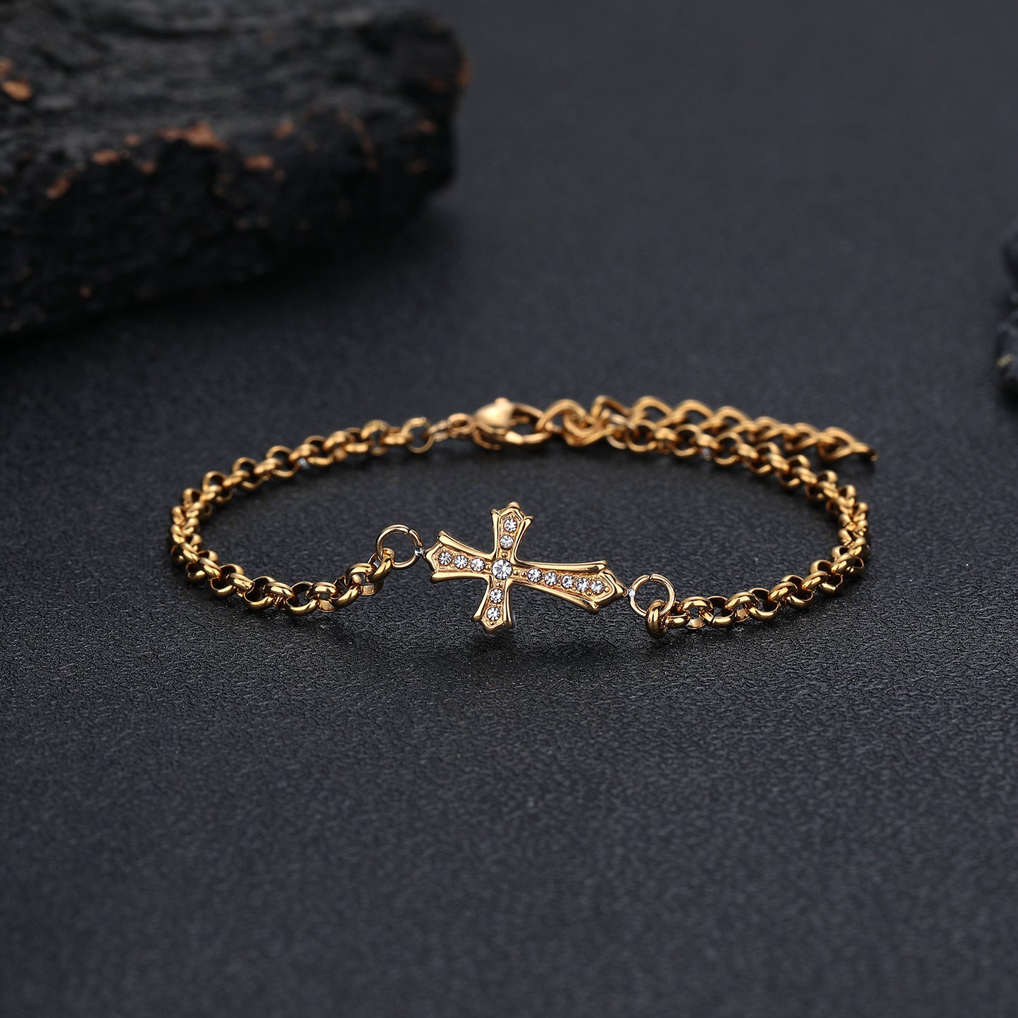 Planderful Jewelry Titanium Zircon Cross Bracelet In 18k Gold Inlay Retro Style Timeless