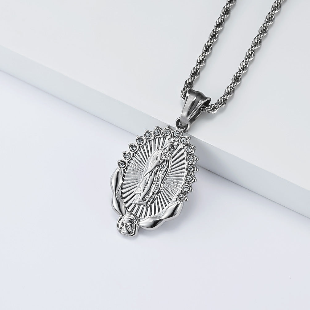 Virgin Mary Necklace Unisex Titanium Steel Twist Chain Planderful Premium Spiritual Jewelry For Him And Her