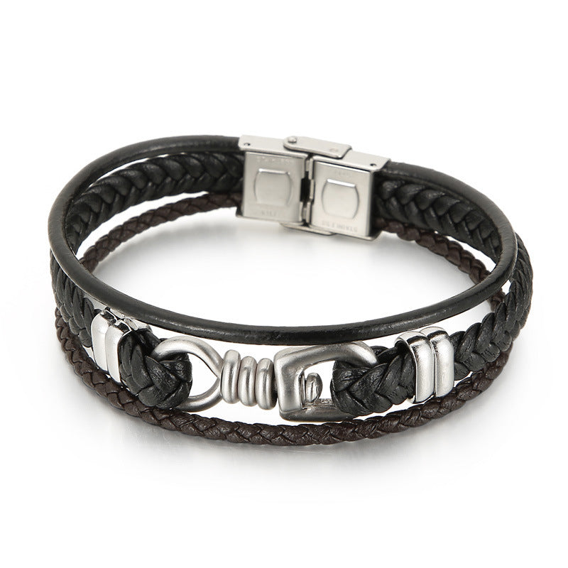 Planderful Leather Rope Woven Men Bracelet Geometric Style