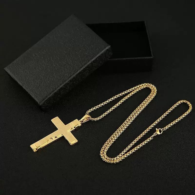 Planderful Cross Pendant Necklace Titanium Steel Premium Non Fade Durable Men's Hip Hop Jewelry