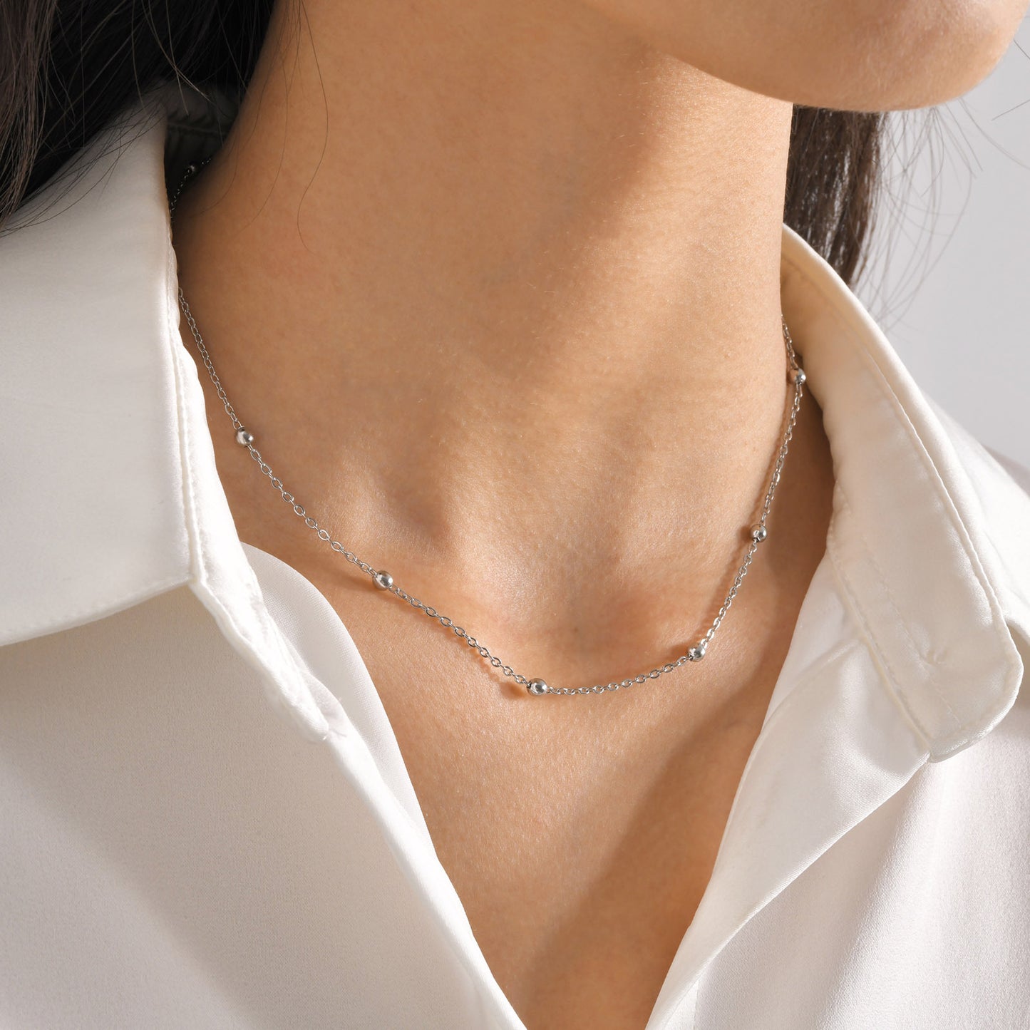 Stainless Steel Bead Chain Fashion Women Necklace Accessories