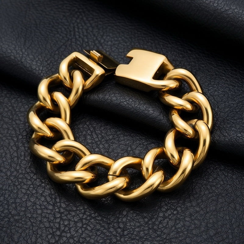 Atmospheric Cuban Chain 24mm Wide Smooth Solid Cuban Chain Street Style Stainless Steel Bracelet