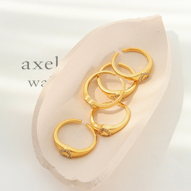 Peach Heart Rhinestone Gold-Plated Ring by Planderful - Light Luxury Personalized Jewelry