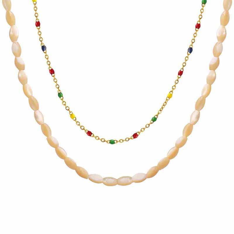 Vintage Chic Shell Pendant Necklace with Drip Oil Titanium Steel Chain