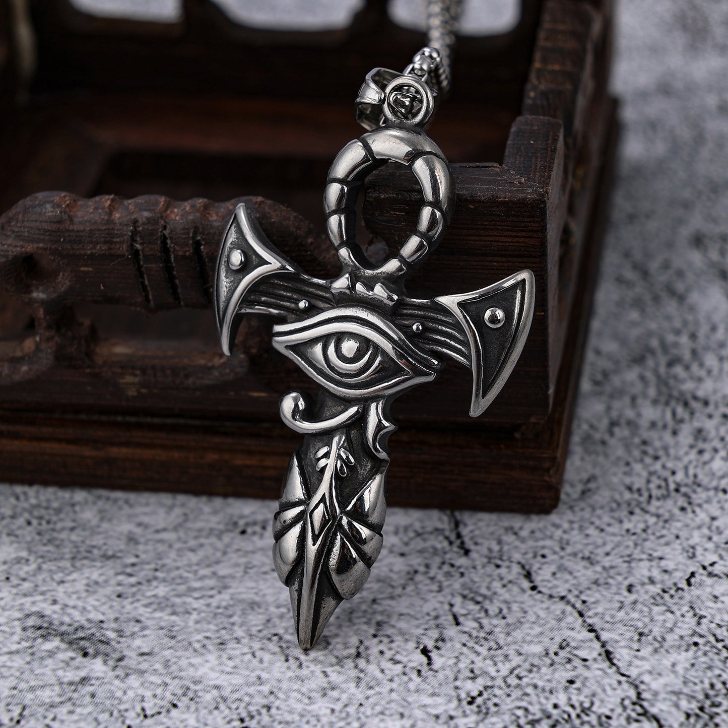 European And American Jewelry Wholesale Titanium Steel Pendant Men's Stainless Steel Necklace Retro Egypt Eye Of Horus For Men