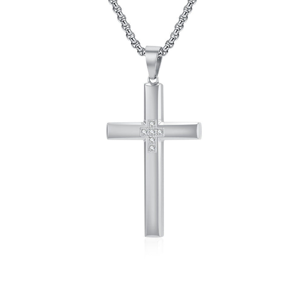 Planderful Cross Necklace Unisex Titanium Steel Zircon Encrusted Pendant For Men Women High End Fashion