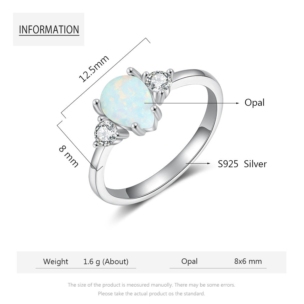 Planderful Jewelry Opal Sterling Silver Ring Niche Designer Style Elegant High End Jewelry For Women