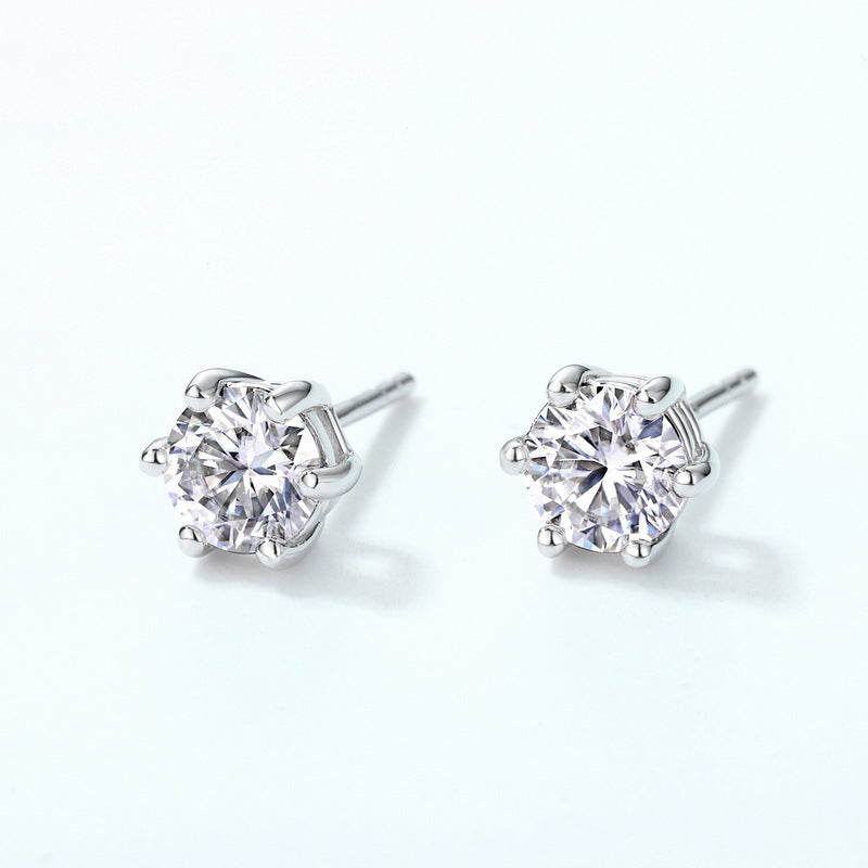 S925 Sterling Silver Moissanite Six-Prong Stud Earrings