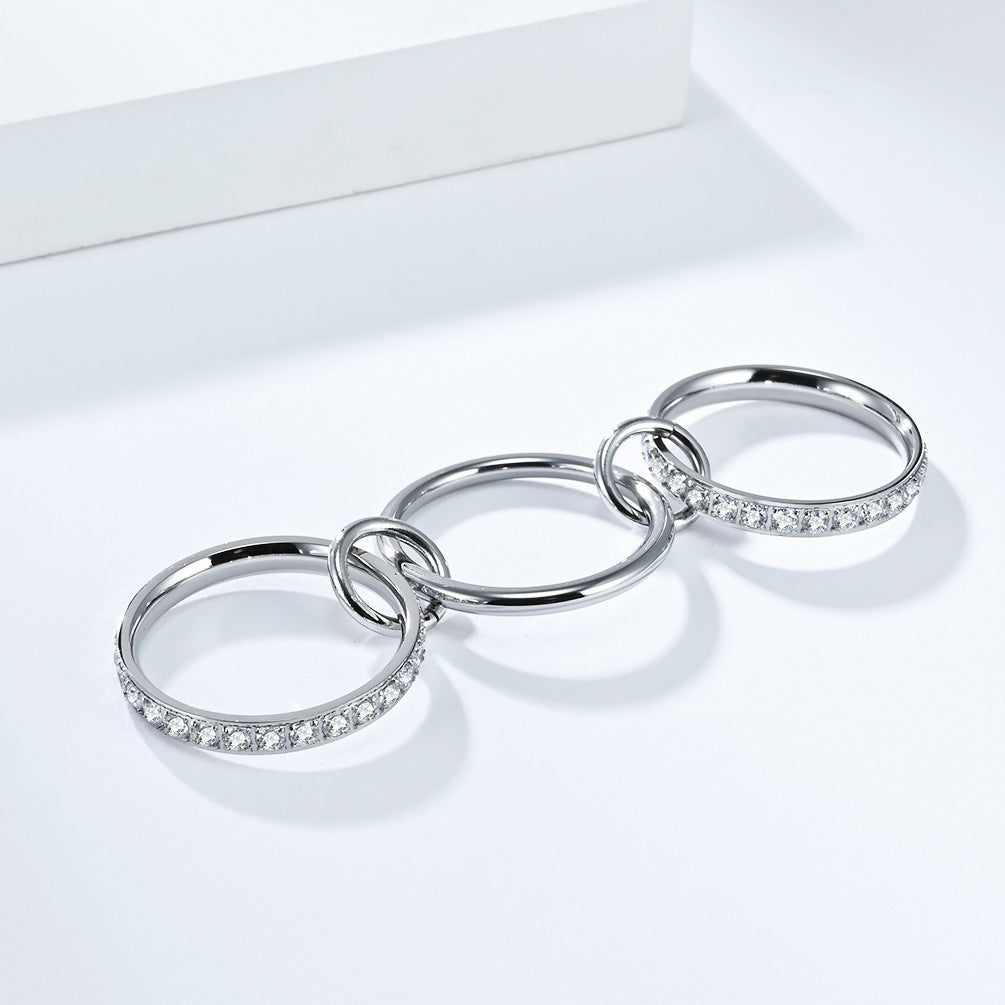 Planderful Everyday Genie Three Ring Stacking Ring Titanium Steel Plated 18K Gold Zircon Unisex Light Luxury