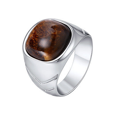 Europe & The United States Hot-Selling Stainless Steel Egg-Shaped Tiger's Eye Stone Ring