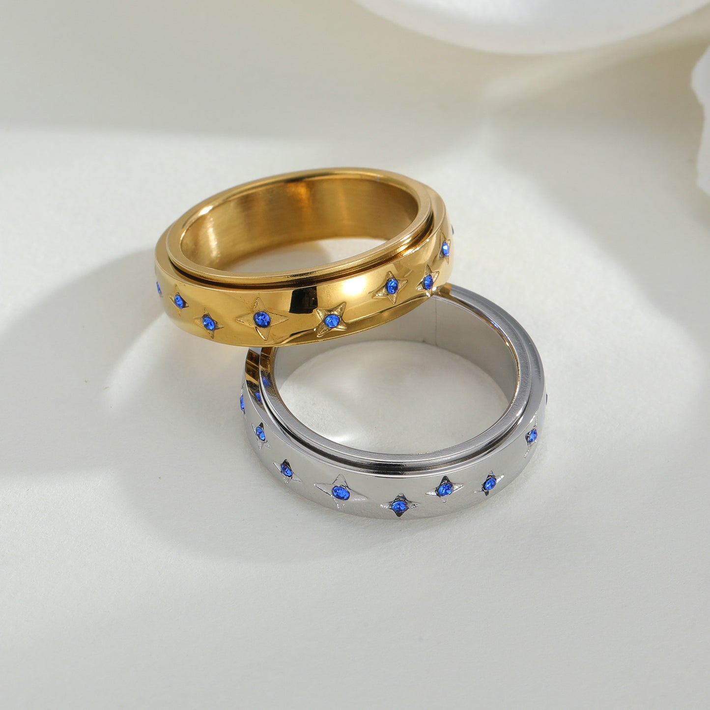 Planderful Rotatable Zircon Star Ring Stainless Steel for Women and Men Unisex Couple Decompression Jewelry