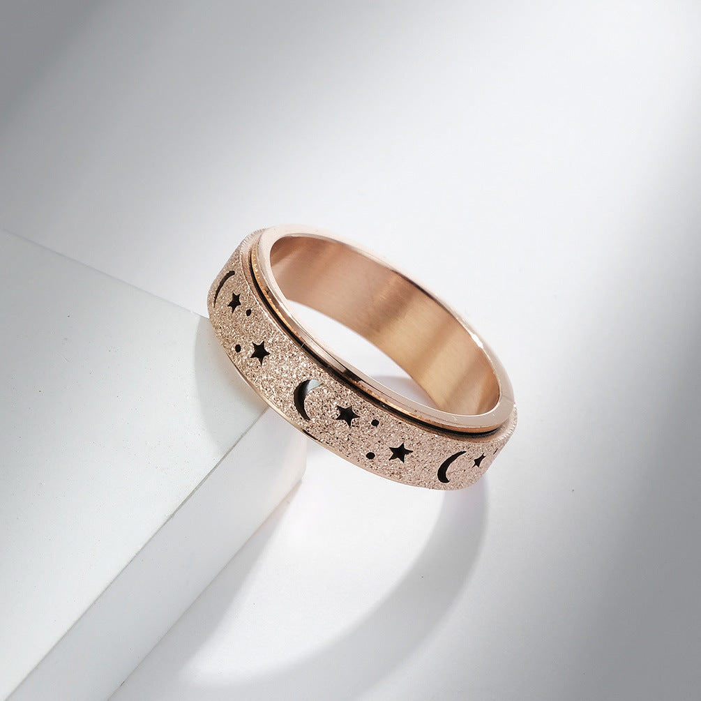 Steel Ring - Minimalist Rotating Star Moon Band For Everyday Wear Crafted By Planderful