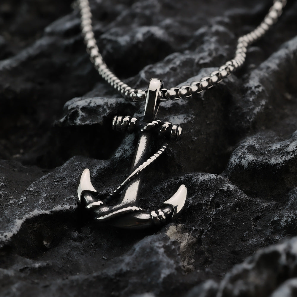 European And American Retro Stainless Steel Men's Pendant Viking Warship Anchor Necklace