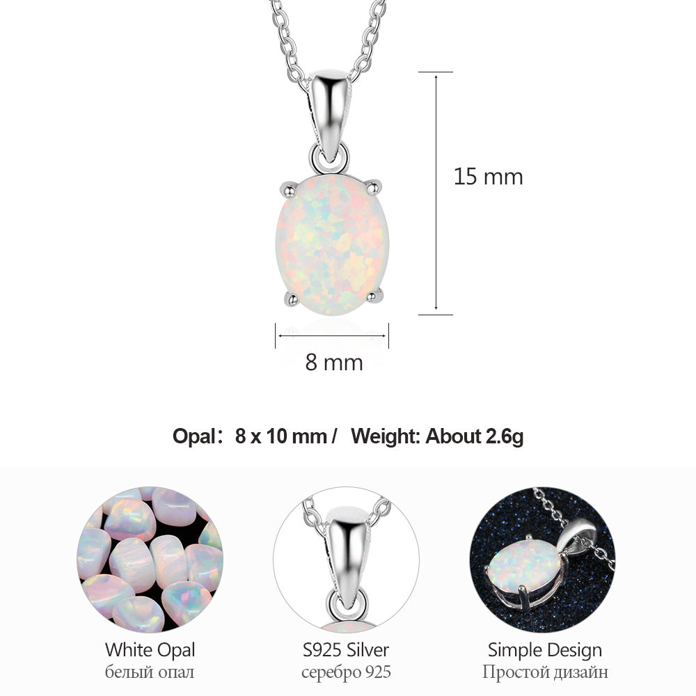 Planderful Jewelry Oval Opal Necklace In Sterling Silver For Valentines Day Gift Beautiful