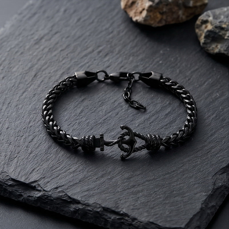 Punk Front & Back Chain Adjustable Bracelet Nautical Anchor Layered Keel Chain