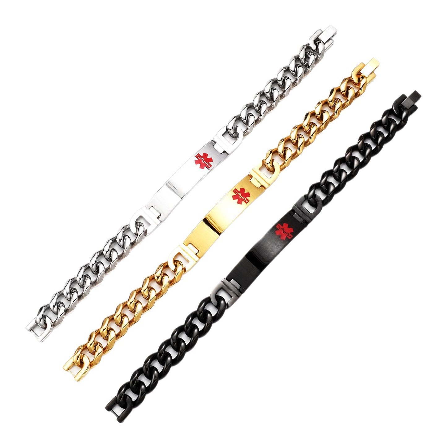 Stainless Steel Curved Medical Logo Bracelet For Men By Planderful Everyday Genie Hip Hop Style
