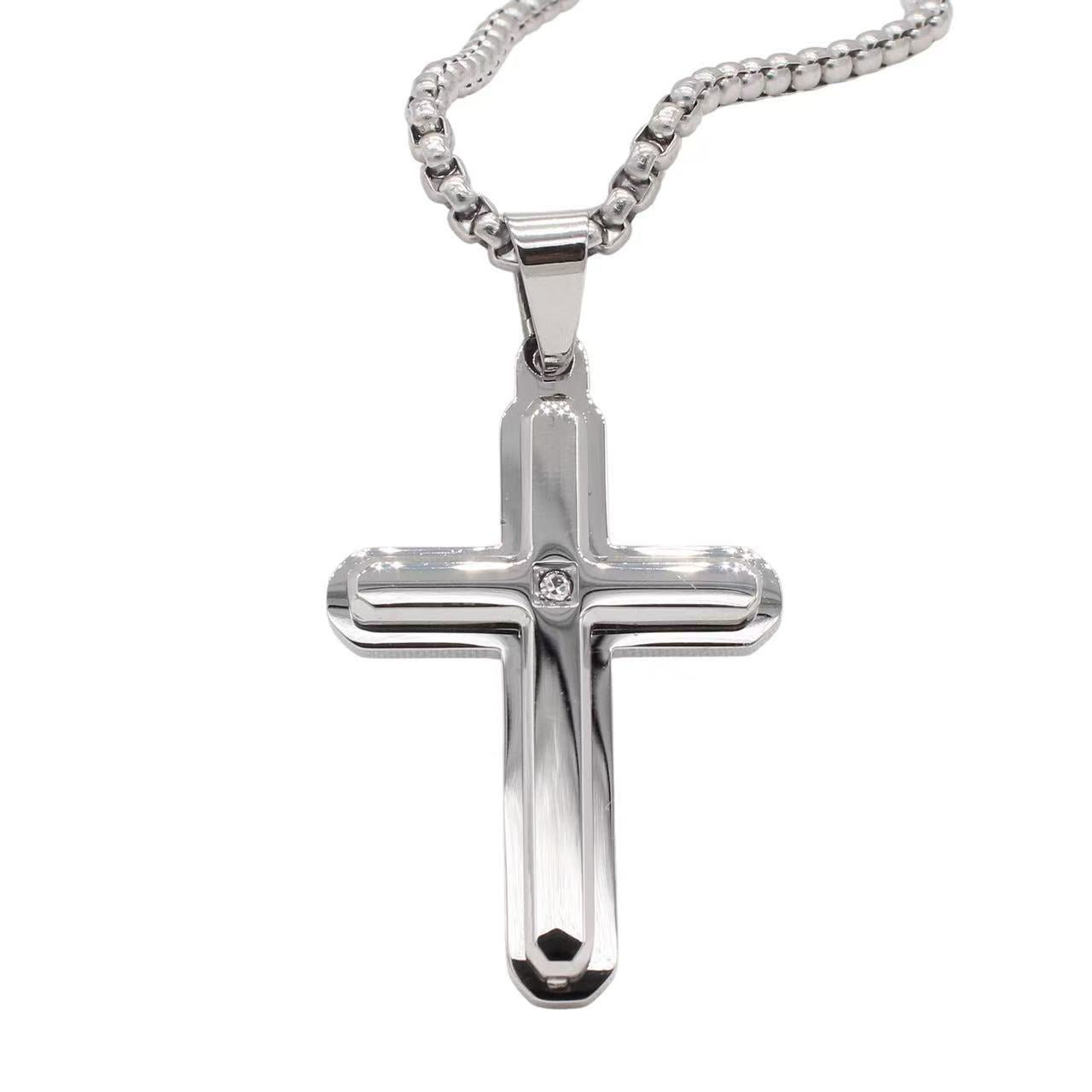 Planderful Jewelry Minimalist Cross Pendant in Steel for Men with Modern Everyday Elegance
