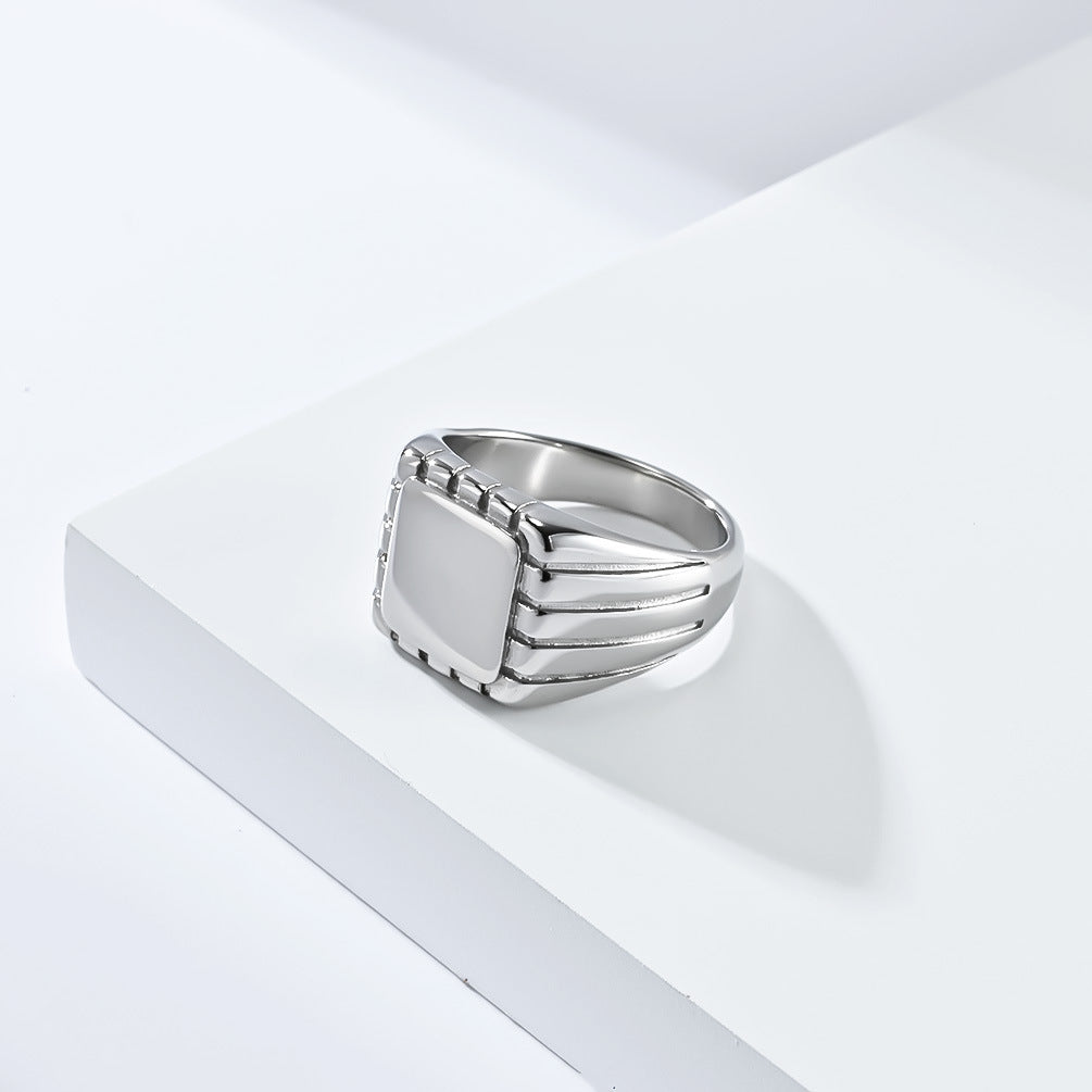European American Neutral Smooth Square Seal Titanium Steel Ring for Men