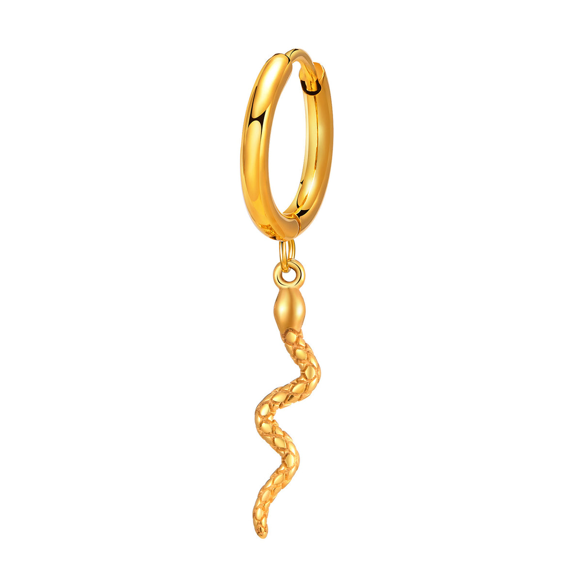 Gold-Tone Snake Charm Hoop Earring — Single