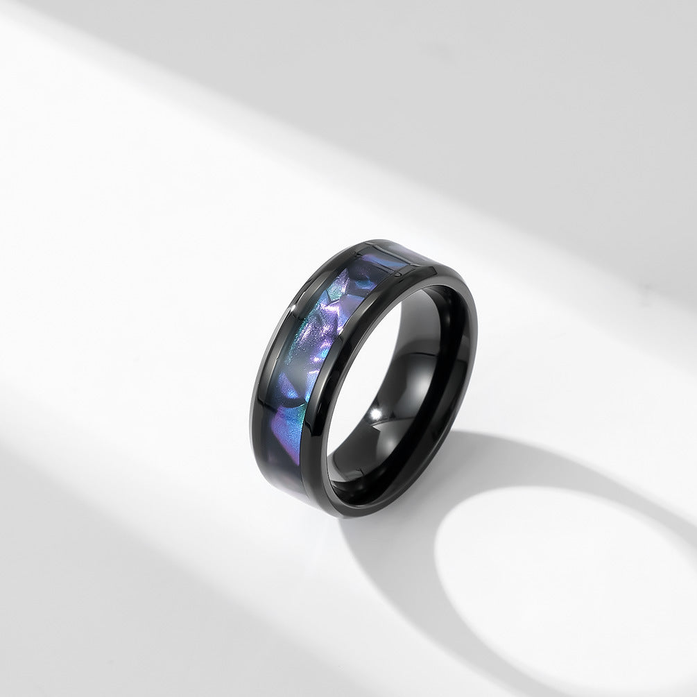 Men's Titanium Steel Black Ring with Purple Inlay Jewelry