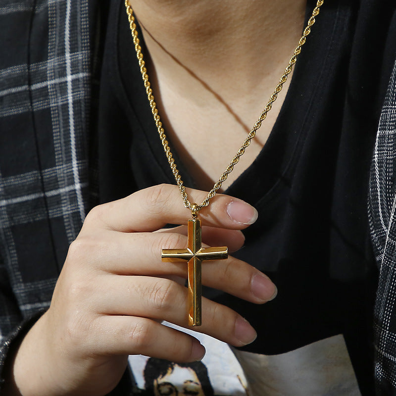 Japan And Korea Electroplated Gold Cross Pendant, Creative Titanium Steel Men's 3mm Necklace