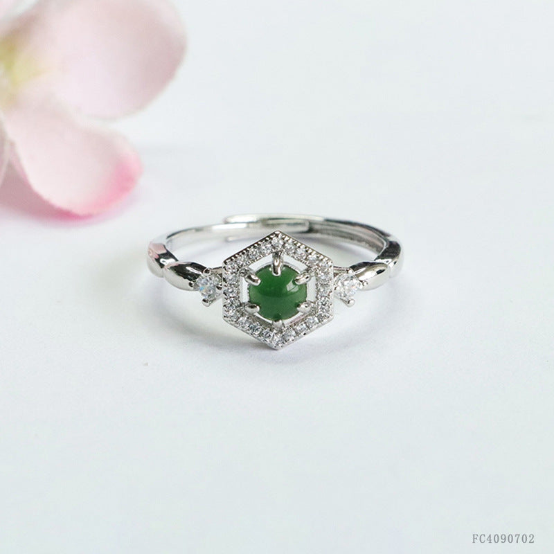 Green Jadeite Diamond-Shape Ring