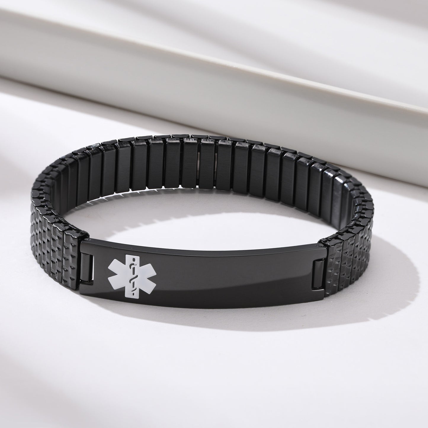 Cross-Border Bracelet Wholesale 12mm Stainless Steel Elastic Medical Logo Bracelet for Men