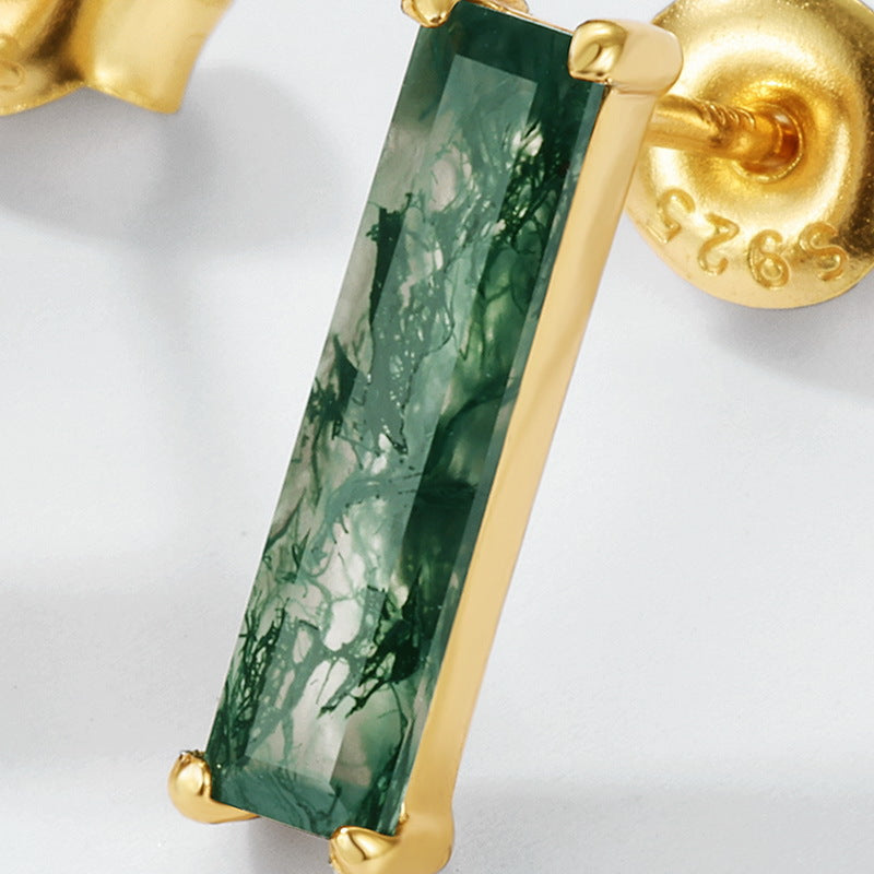 Planderful Everyday Genie Earrings – Simple and Fashionable Green Moss Silver-plated Agate with Aquatic Plants