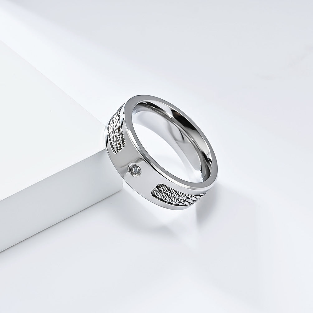 Planderful Stainless Steel Inlaid Zircon Ring Unisex Everyday Genie Light Luxury Jewelry