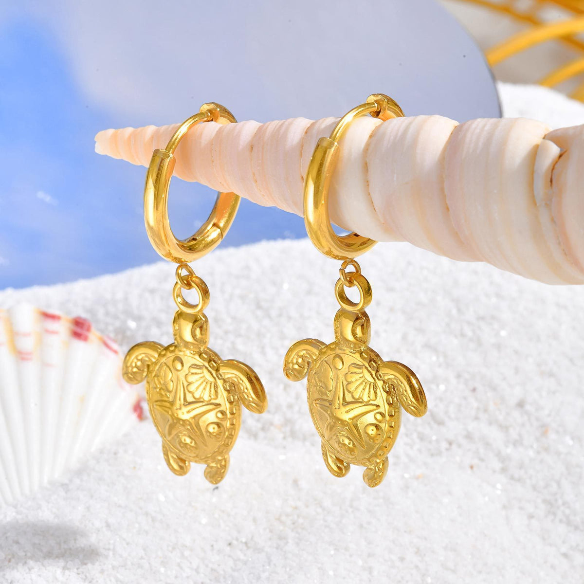 Gold-Tone Sea Turtle Huggie Hoop Earrings