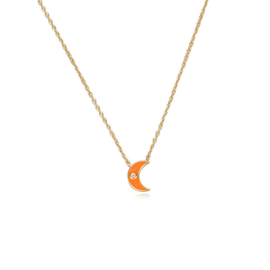 S925 Sterling Silver Women Inlaid Zircon Cold Wind Necklace Epoxy Moon