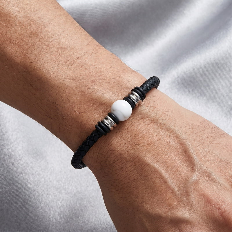 Woven Leather Rope Bracelet Tiger's Eye Stone Lapis Lazuli Magnetic Buckle Stainless