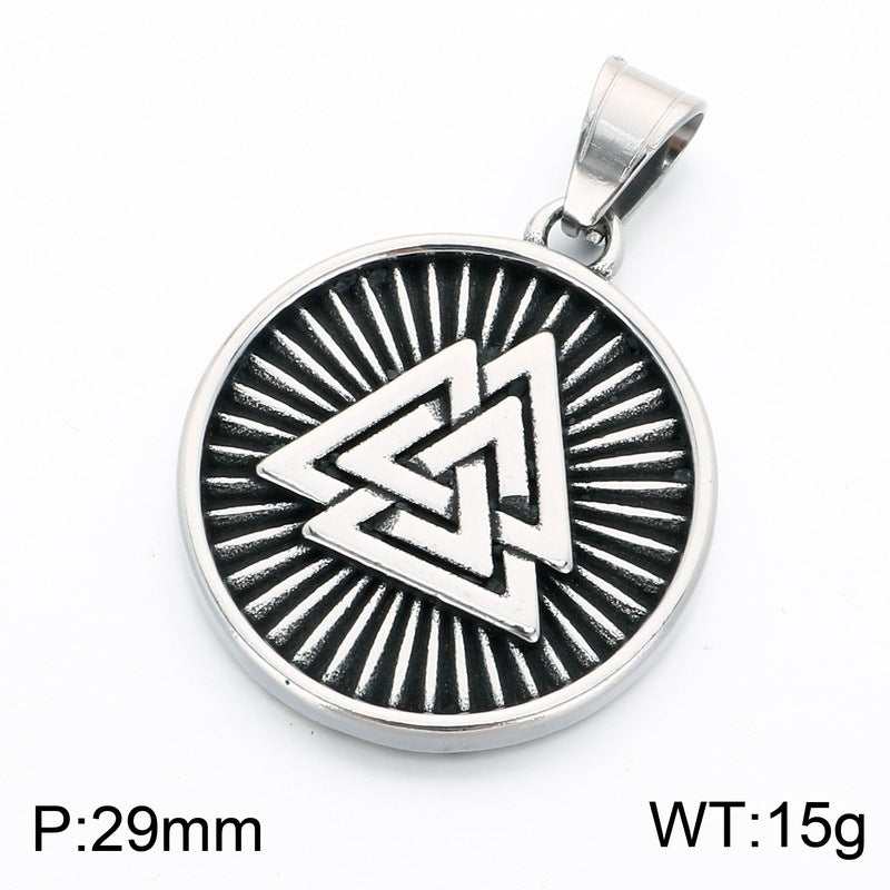 Retro Palm Round Brand Pendant Mysterious Style Nordic Old Triangular Knot Rune Stainless Necklace