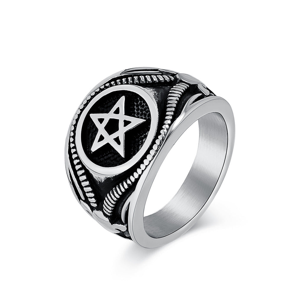 Planderful Gothic Pentagram Ring For Men Durable Titanium Steel Vintage Dark Wind Style For Modern Gothic Jewelry Lovers