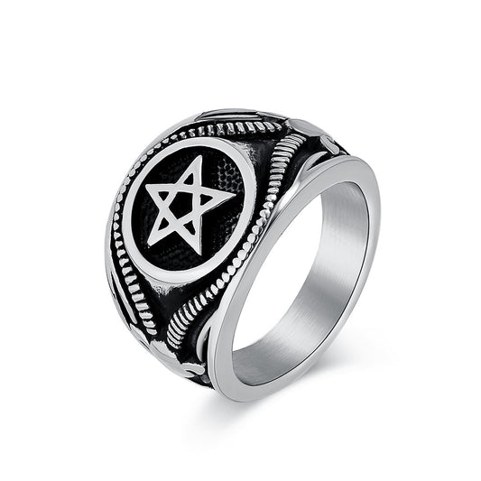 Planderful Gothic Pentagram Ring For Men Durable Titanium Steel Vintage Dark Wind Style For Modern Gothic Jewelry Lovers