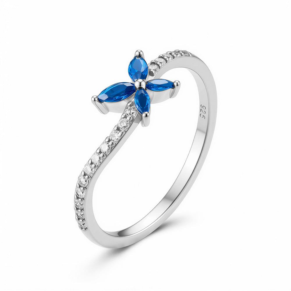 S925 Sterling Silver Small Fresh Zircon Butterfly Ring Zircon Index Finger Ring